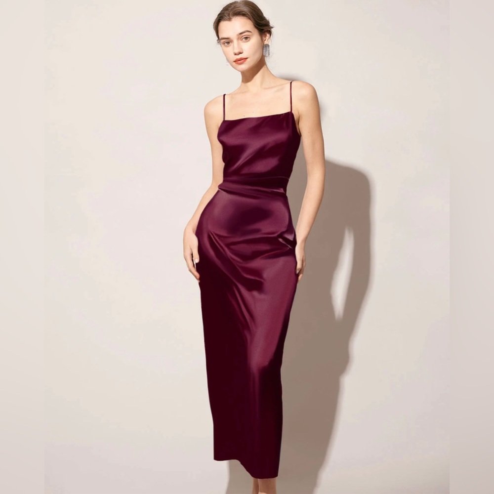 RIHOAS Burgundy Satin Maxi Dress